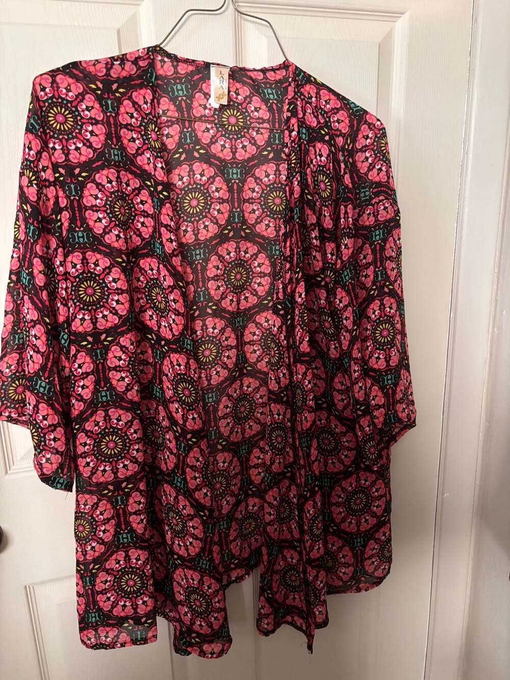 Lara Fashion Pink & Black Bohemian Mandala Print Chiffon Kimono Cardigan Cover-U
